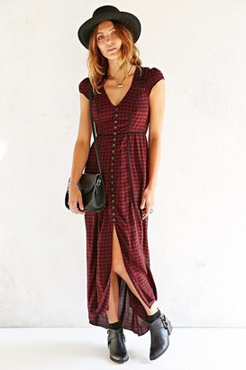 Urban Outfitters Ecote Plaid Button-Front Maxi Dress