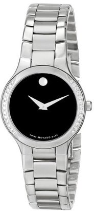 Movado Women's 0606385 Serio Stainless-Steel and Diamond Black Round Dial Watch