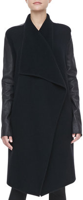 Donna Karan Leather-Sleeve Cashmere Coat