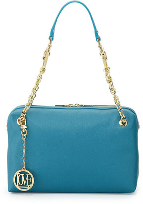 Love Moschino Saffiano Cow-Detail Faux-Leather Shoulder Bag, Blue