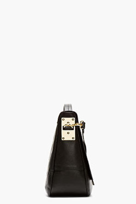 Sophie Hulme Black Leather Flap Messenger Bag