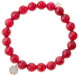 Sydney Evan 8mm Faceted Red Agate Beaded Bracelet with Mini Rose Gold Pave Diamond Disc Charm (Made to Order)