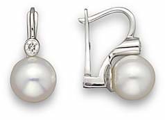Bloomingdale's Cultured Akoya Pearl and Diamond Earrings in 14K White Gold, 8mm