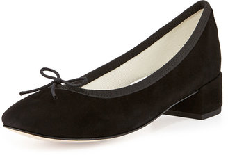 Repetto Suede Low-Heel Bow Flat, Black