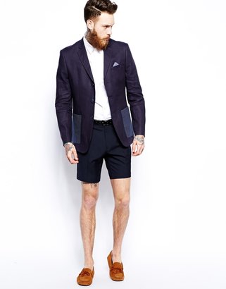 ASOS Slim Fit Blazer In Cut And Sew 100% Linen