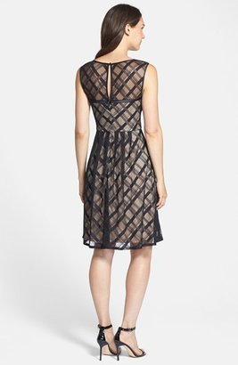 Adrianna Papell Mesh Fit & Flare Dress