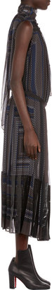 Sacai Mixed-Print Pleated Wrap Dress