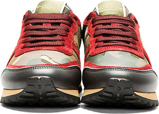 Valentino Khaki Panelled Camo Print Sneakers
