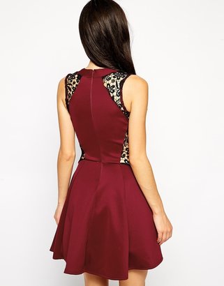 Club L Skater Dress With Lace Panel Detail