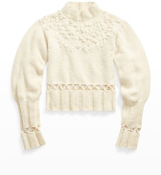 Polo Ralph Lauren Mock-Neck Puff-Sleeve Crisscross Sweater