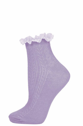 Topshop Lilac ankle socks with cream lace trim. 77% cotton,21% nylon,2% elastane. machine washable.