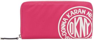 DKNY Nylon logo pink large zip around purse