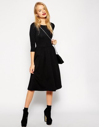 ASOS Midi Skater Dress in Texture with 3/4 sleeves