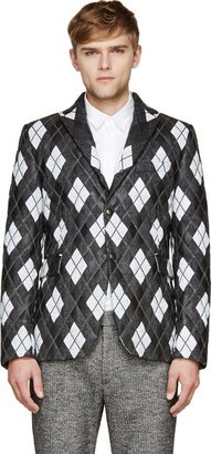 Moncler Gamme Bleu Black & Grey Tweed Painted Argyle Jacket