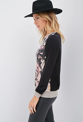 Forever 21 Contemporary Woven-Paneled Watercolor Floral Top
