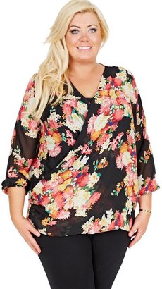 Gemma Collins Lucerne Floral Cross Over Blouse (Available in sizes 16-24)
