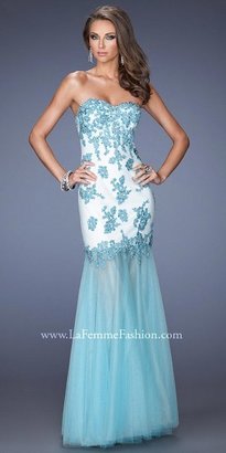 La Femme Strapless Jeweled Lace  Prom Dress