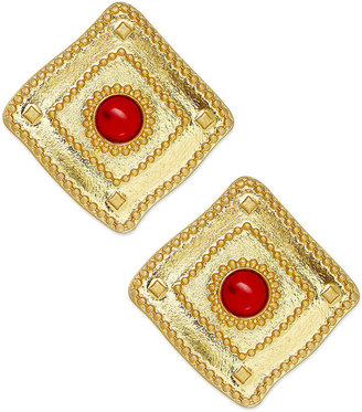 Lauren Ralph Lauren Gold-Tone Coral Bead Textured Square Clip-On Earrings