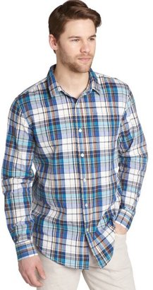 Just A Cheap Shirt white and blue and orange plaid cotton long sleeve shirt