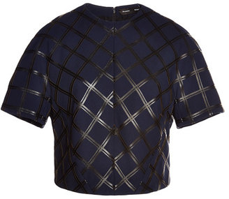 Proenza Schouler Bonded Plaid Suiting Three-Quarter Sleeve Top