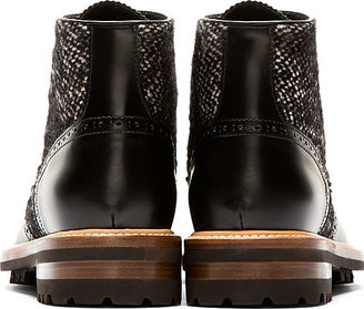 DSquared 1090 Dsquared2 Black Leather & Tweed Brogued Boots