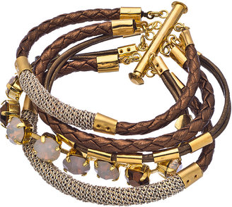 Sara Designs Gold Crystal Pewter and Brown Leather Marissa Wrap Bracelet