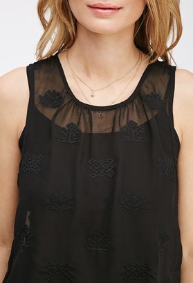 Forever 21 Contemporary Tonal-Embroidered Chiffon Top