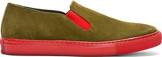 Comme des Garcons Shirts Olive Green Suede Slip On Sneakers