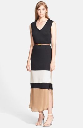 Haute Hippie Belted Colorblock Midi Gown