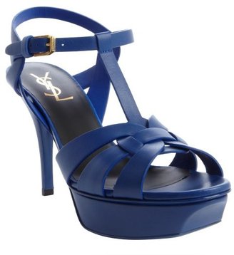 Saint Laurent blue t-strap sling back platform heel sandals