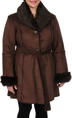 JCPenney Excelled Leather Excelled Faux-Shearling Belted Coat