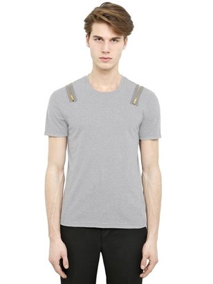 Alexander McQueen Zip Appliqué Cotton T-Shirt