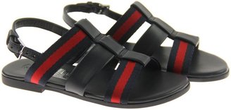 Gucci Junior Girls Navy Leather Sandals With Signature Web