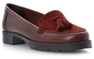 Dune Oxblood Red mixed leather and suede tassel loafer