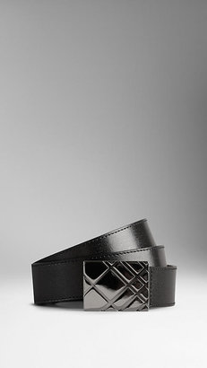 Burberry Textured Leather Check Buckle Belt