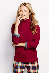 Classic Women's Lofty Aran Cable Sweater-Navy