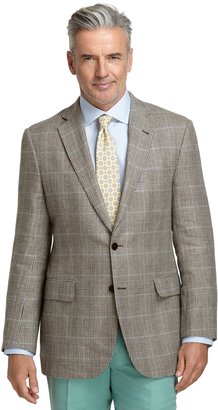 Brooks Brothers Madison Fit Tan Plaid with Blue Deco Sport Coat