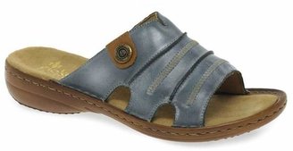 Rieker - Blue 'Roman' Leather Rouched Slip On Mules