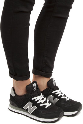 New Balance Womens Black & White 574 Suede And Mesh Trainers