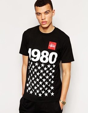 Stussy T-Shirt With 1980 Stars - Black