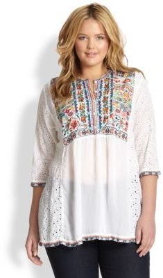 Johnny Was Johnny Was, Sizes 14-24 Petals Embroidered Blouse