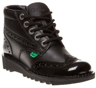 Kickers New Womens Black Kick Brogue Leather Boots Ankle Lace Up