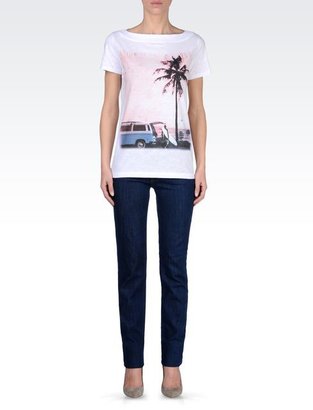 Giorgio Armani Printed Cotton T-Shirt With Boat Neck