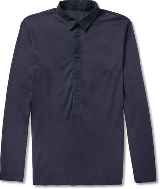 Lanvin Long-Sleeved Cotton-Jersey Polo Shirt