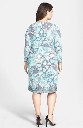 Tahari Floral Print Matte Jersey Shift Dress (Plus Size)