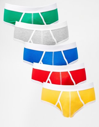 ASOS 5 Pack Briefs With Contrast Binding