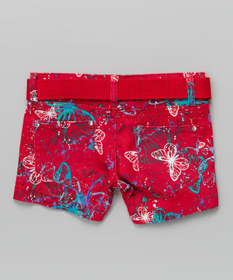 Red Allover Butterfly Shorts & Belt