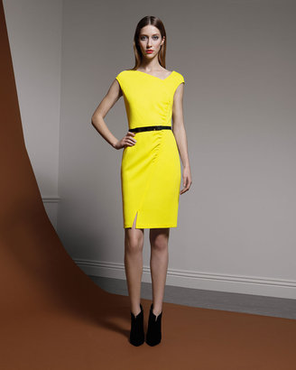 St. John Milano Asymmetric Dress, Neon Yellow