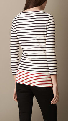 Burberry Contrast Detail Striped Cotton Top