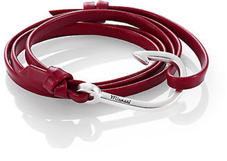 Miansai Silvertone Hook Leather Bracelet/Red